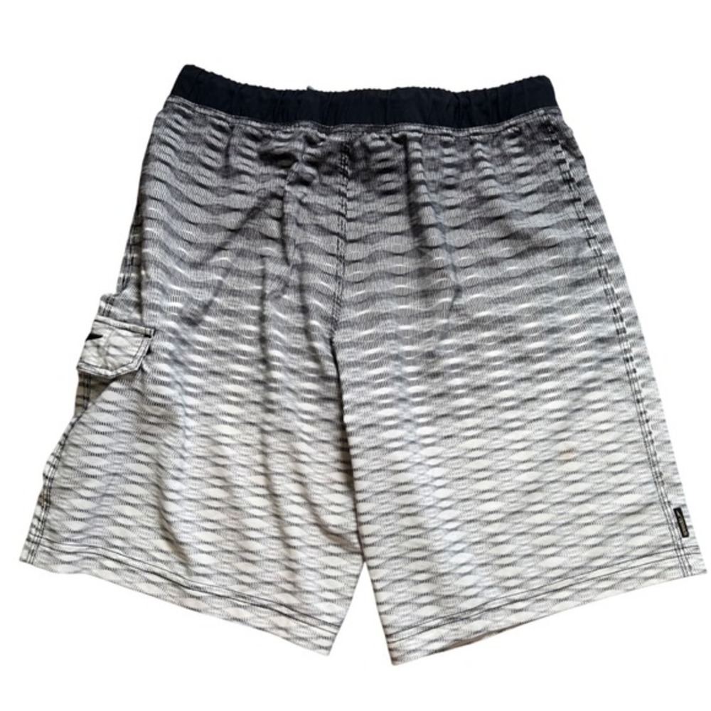 Speedo Swim Trunks Gradient Stripe Elastic Waist Cargo Pocket Swim‎ Shorts